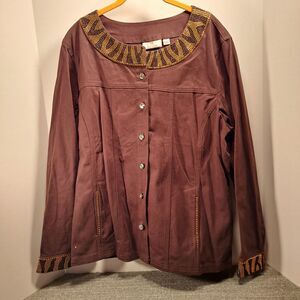 Quacker Factory Brown Gold Rhinestone in Leopard Print Jacket NWT Women's XL